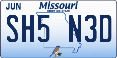 MO license plate SH5N3D