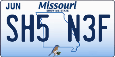MO license plate SH5N3F