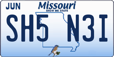 MO license plate SH5N3I