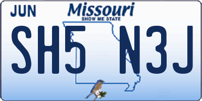 MO license plate SH5N3J