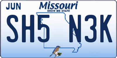 MO license plate SH5N3K