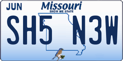 MO license plate SH5N3W