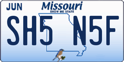 MO license plate SH5N5F