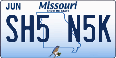 MO license plate SH5N5K