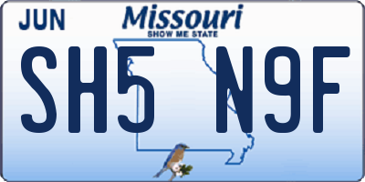 MO license plate SH5N9F