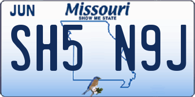 MO license plate SH5N9J
