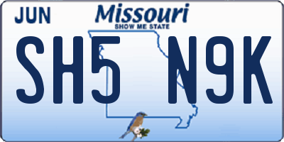 MO license plate SH5N9K