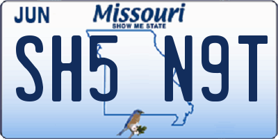 MO license plate SH5N9T