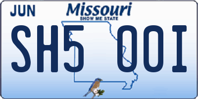 MO license plate SH5O0I