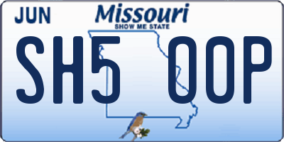 MO license plate SH5O0P