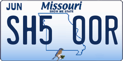 MO license plate SH5O0R