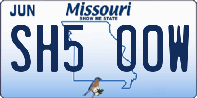 MO license plate SH5O0W