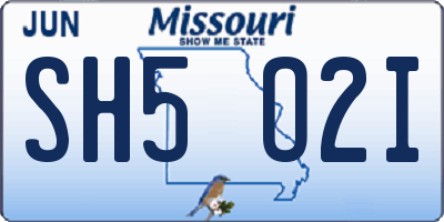 MO license plate SH5O2I