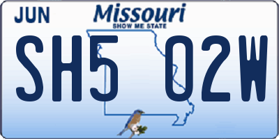 MO license plate SH5O2W