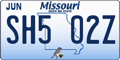 MO license plate SH5O2Z