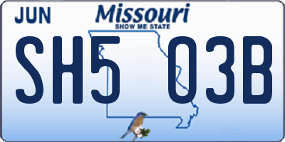 MO license plate SH5O3B