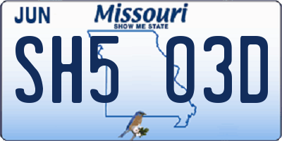 MO license plate SH5O3D