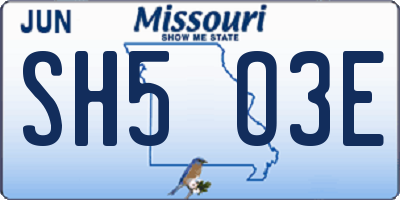 MO license plate SH5O3E