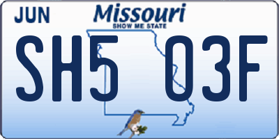 MO license plate SH5O3F