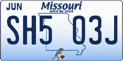 MO license plate SH5O3J