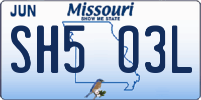 MO license plate SH5O3L