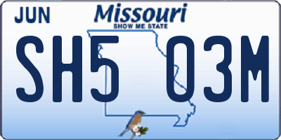 MO license plate SH5O3M