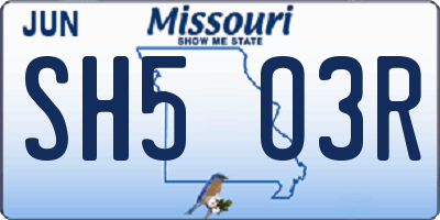 MO license plate SH5O3R