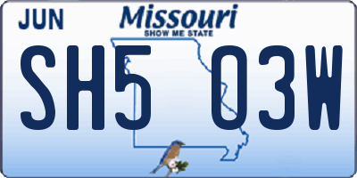 MO license plate SH5O3W
