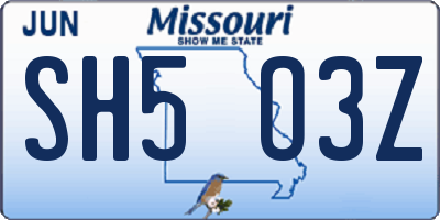 MO license plate SH5O3Z