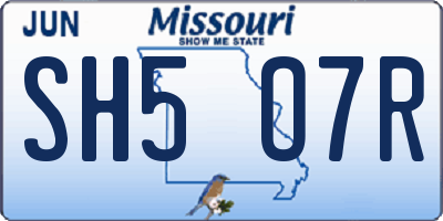 MO license plate SH5O7R