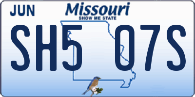 MO license plate SH5O7S