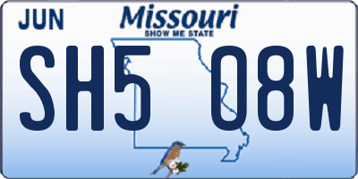 MO license plate SH5O8W