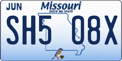 MO license plate SH5O8X
