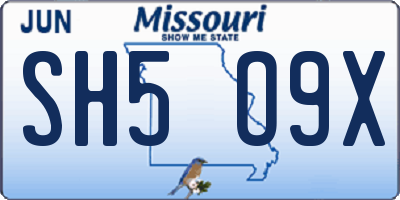 MO license plate SH5O9X