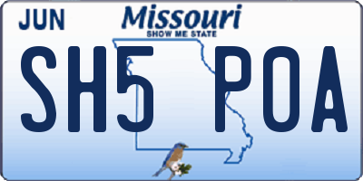 MO license plate SH5P0A
