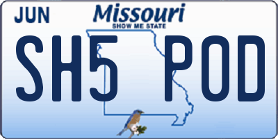 MO license plate SH5P0D