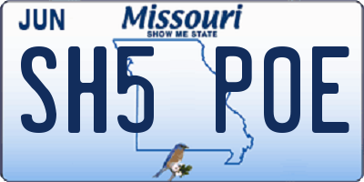 MO license plate SH5P0E