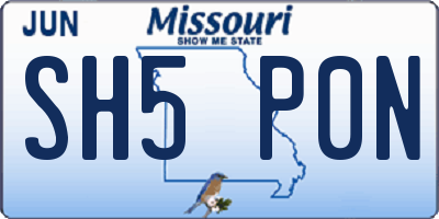 MO license plate SH5P0N