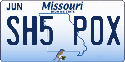 MO license plate SH5P0X