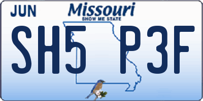 MO license plate SH5P3F