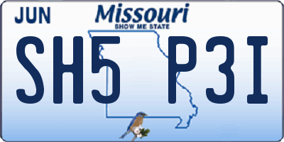 MO license plate SH5P3I