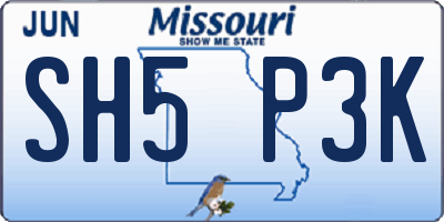 MO license plate SH5P3K