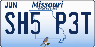 MO license plate SH5P3T