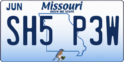 MO license plate SH5P3W