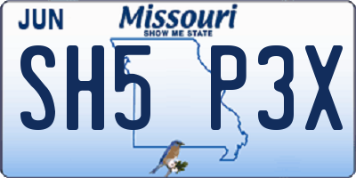 MO license plate SH5P3X