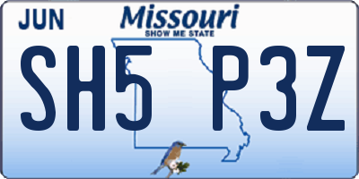 MO license plate SH5P3Z