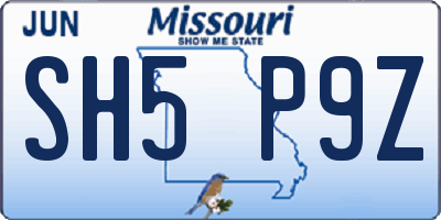 MO license plate SH5P9Z