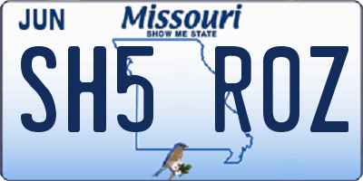 MO license plate SH5R0Z