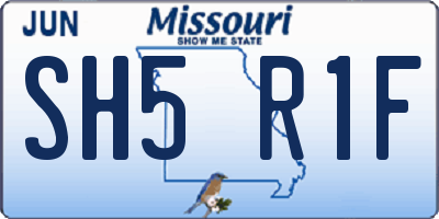 MO license plate SH5R1F