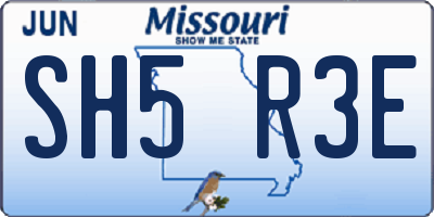 MO license plate SH5R3E